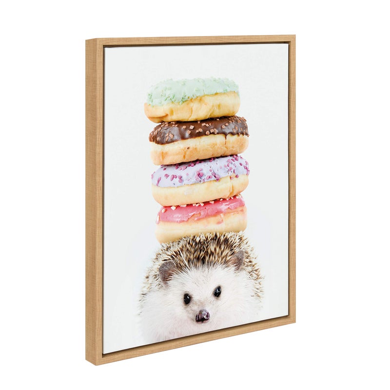 DesignOvation Sylvie Hedgehog Donuts Framed Canvas Wall Art by Amy Peterson, 18x24 Natural, Cute Baby Animal Portrait for Living Room, Bedroom, Or Nursery - Image 2